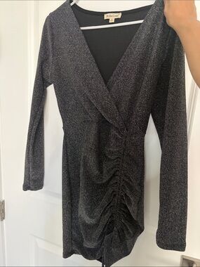 Rolla Coster Black Sparkle Ruched Wrap Long-Sleeve Dress